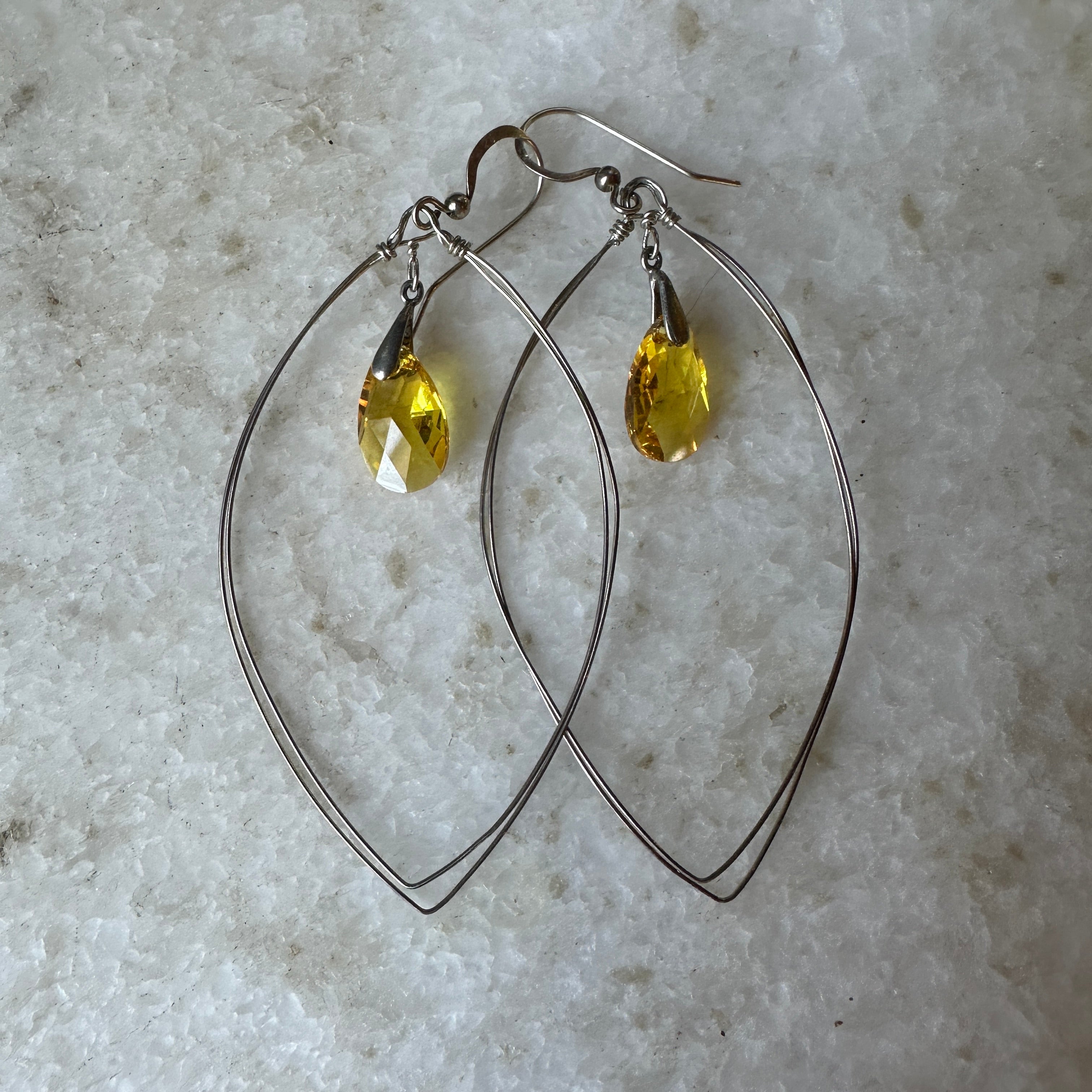Sterling Silver & Yellow Cut Glass Earrings