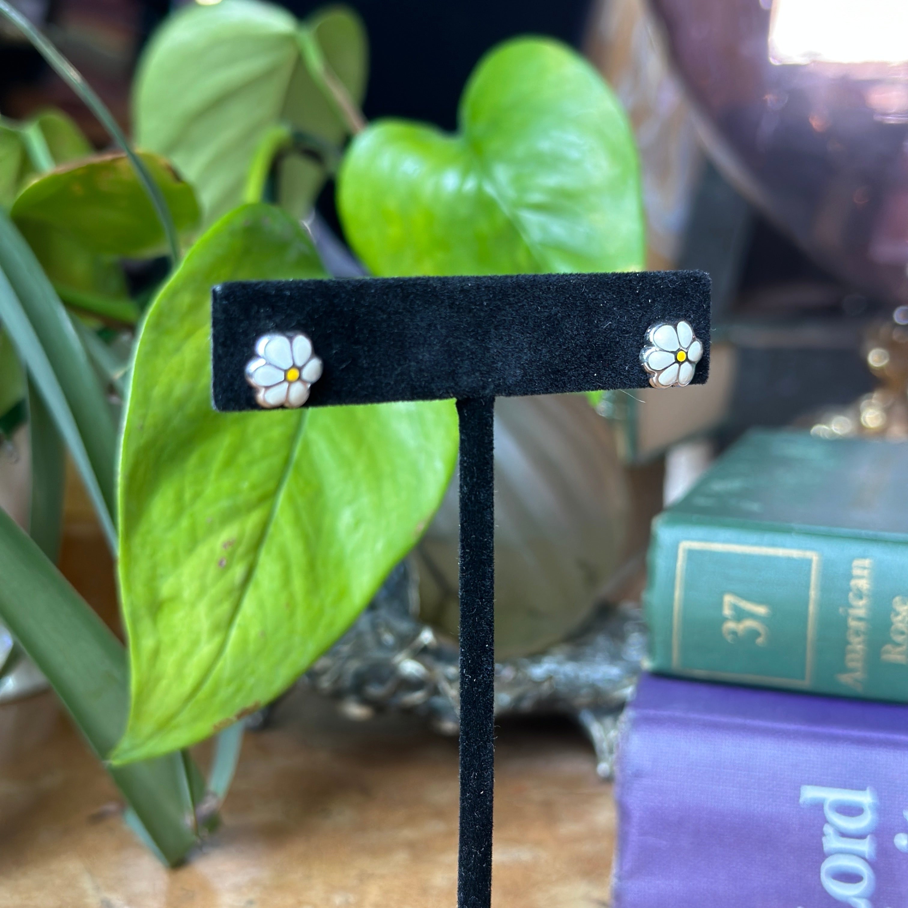 Sterling Silver and Enamel Daisy Studs