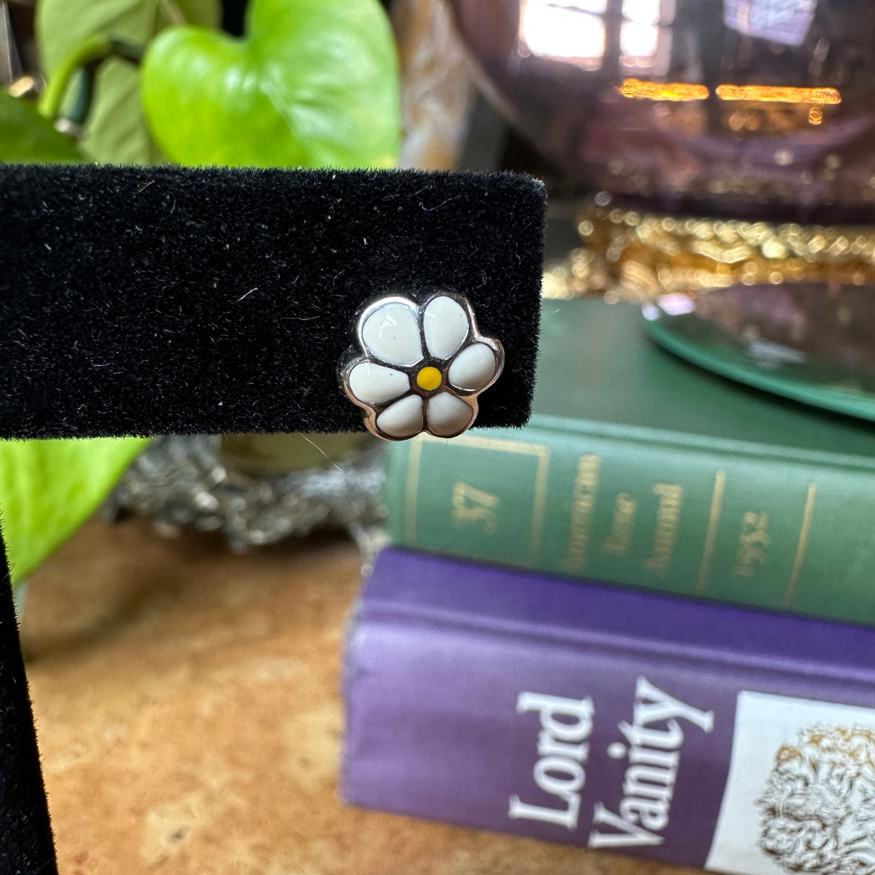 Sterling Silver and Enamel Daisy Studs