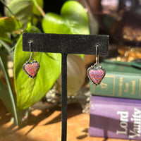 Sterling Silver and Synthetic Fire Opal Heart Earrings