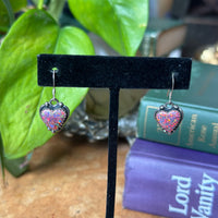Sterling Silver and Synthetic Fire Opal Heart Earrings