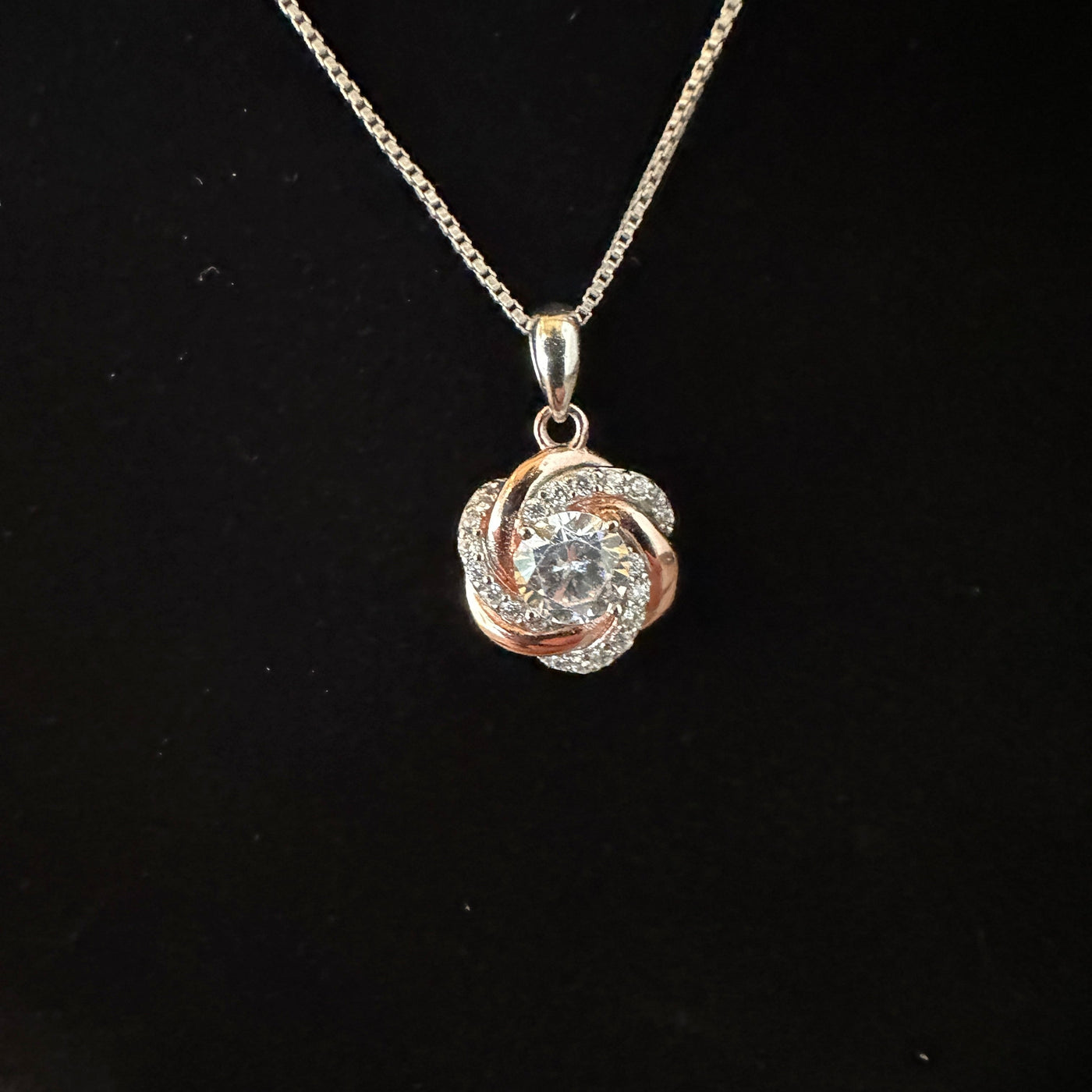 Sterling and Rose Gold Plate Cubic Zirconia Necklace