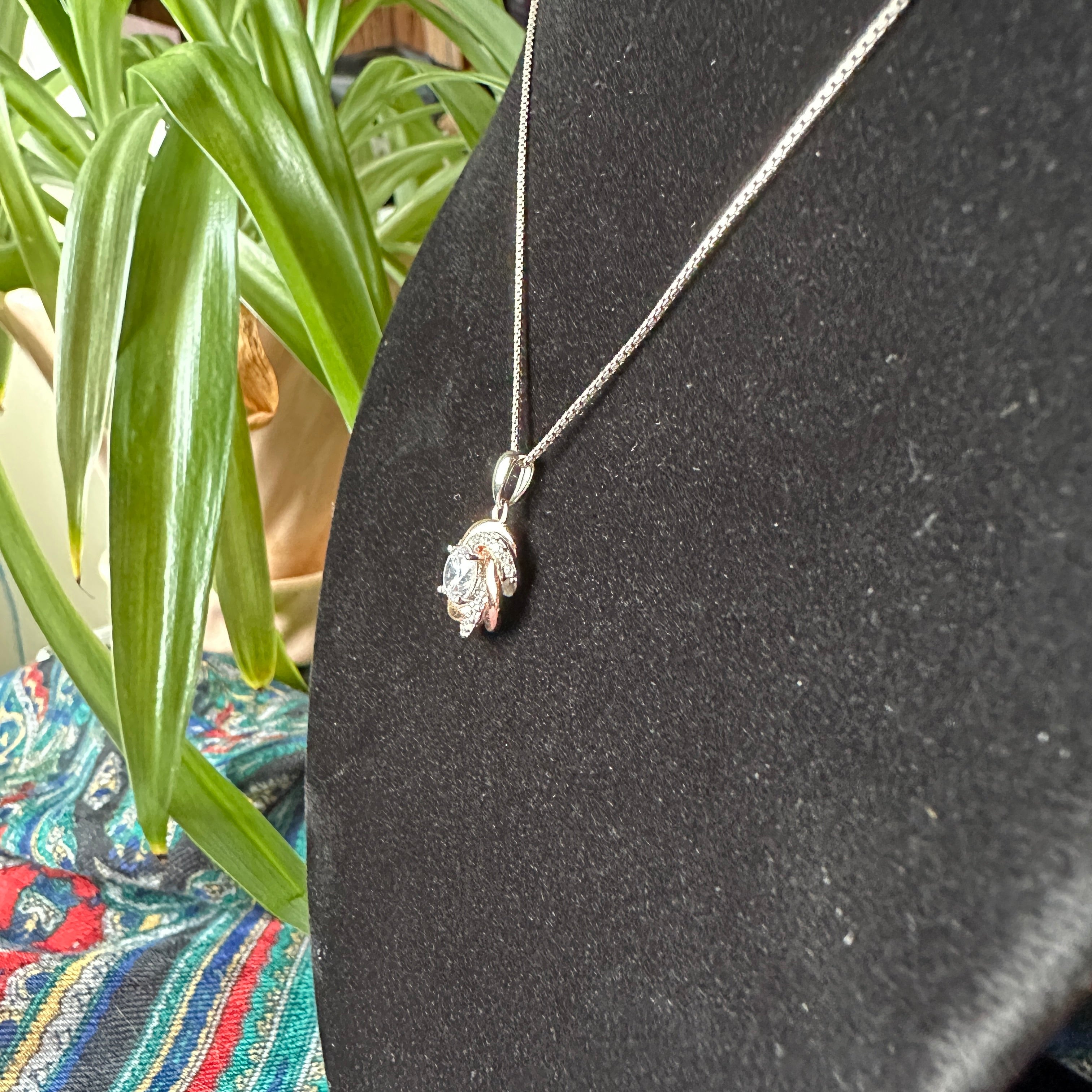Sterling and Rose Gold Plate Cubic Zirconia Necklace