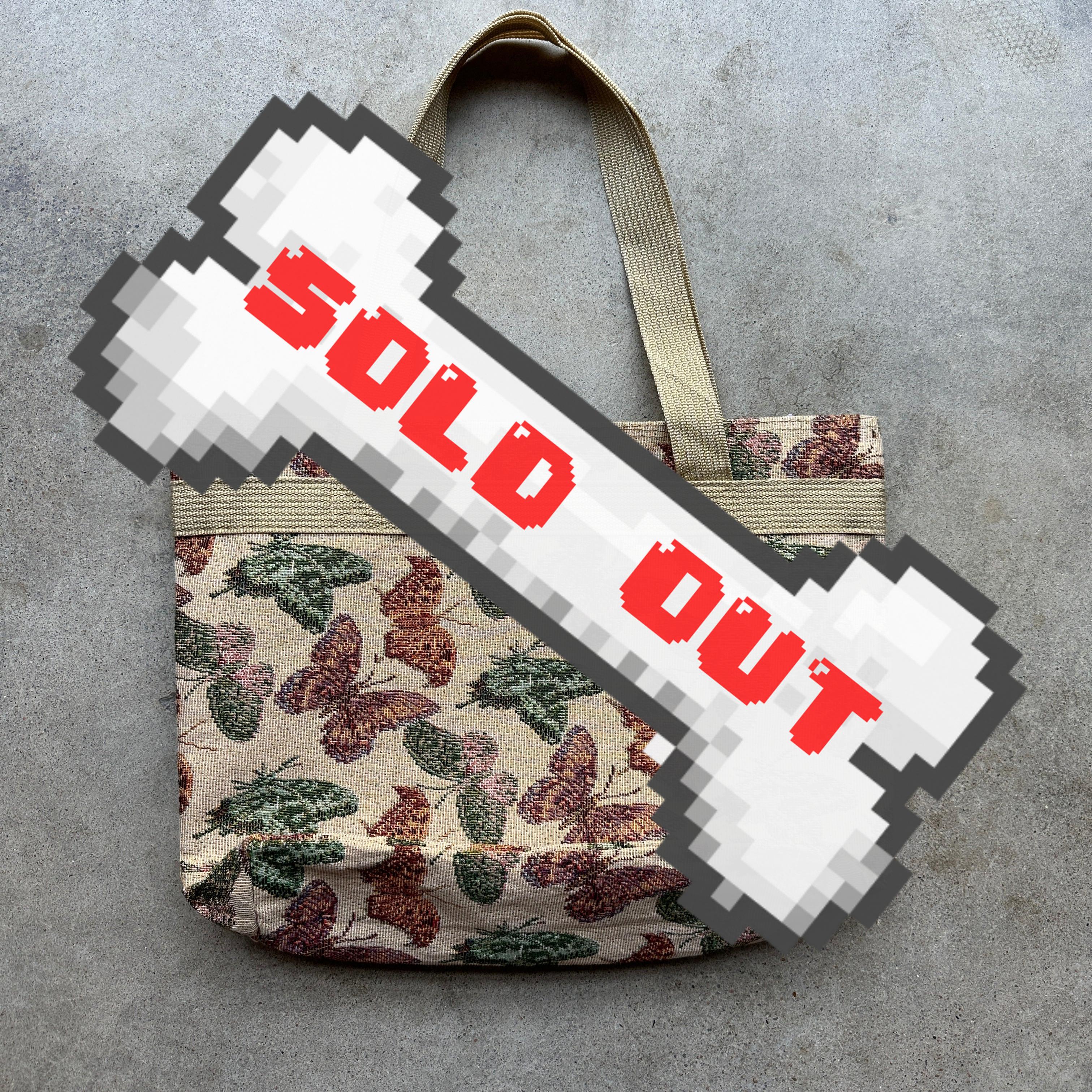 Tan butterfly print large tote bag