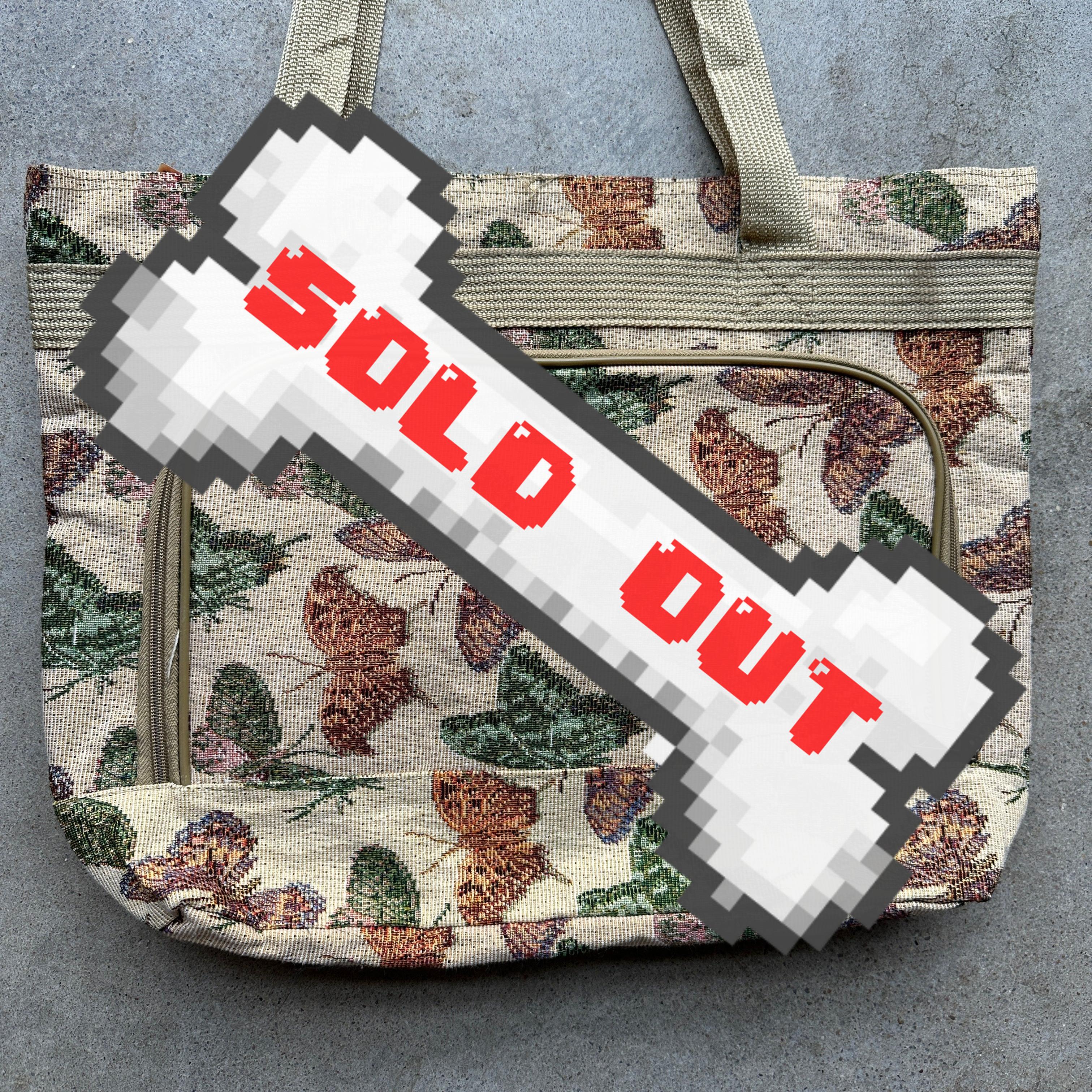 Tan butterfly print large tote bag