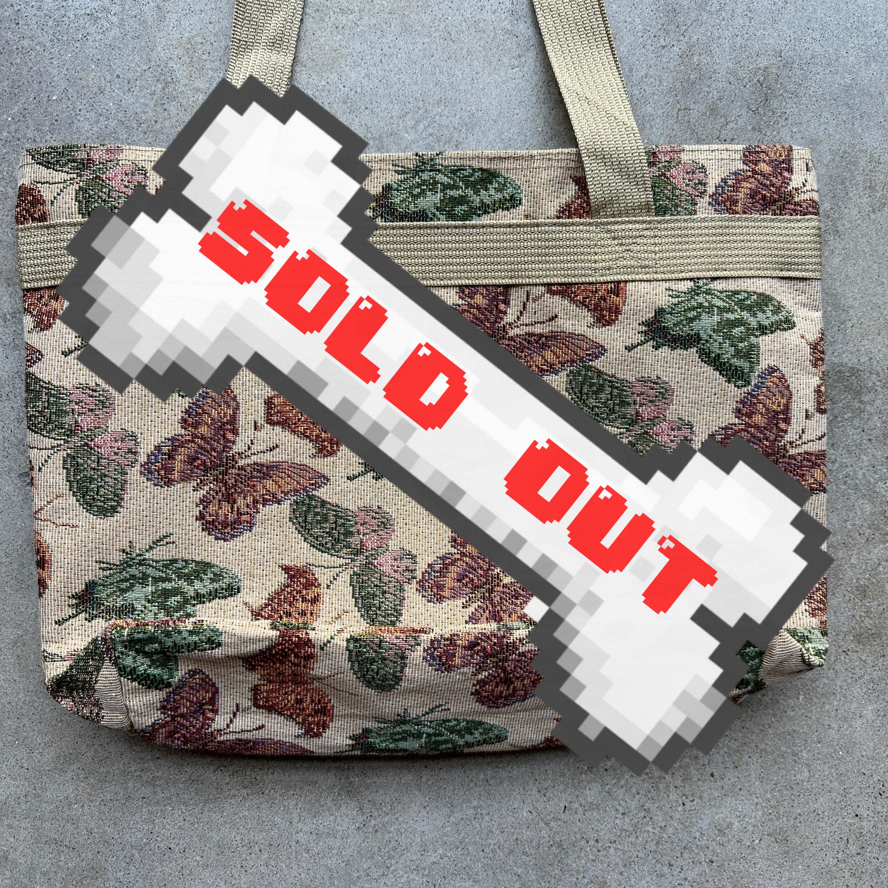 Tan butterfly print large tote bag