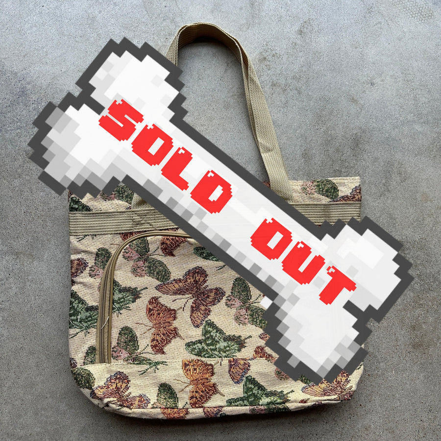 Tan butterfly print large tote bag