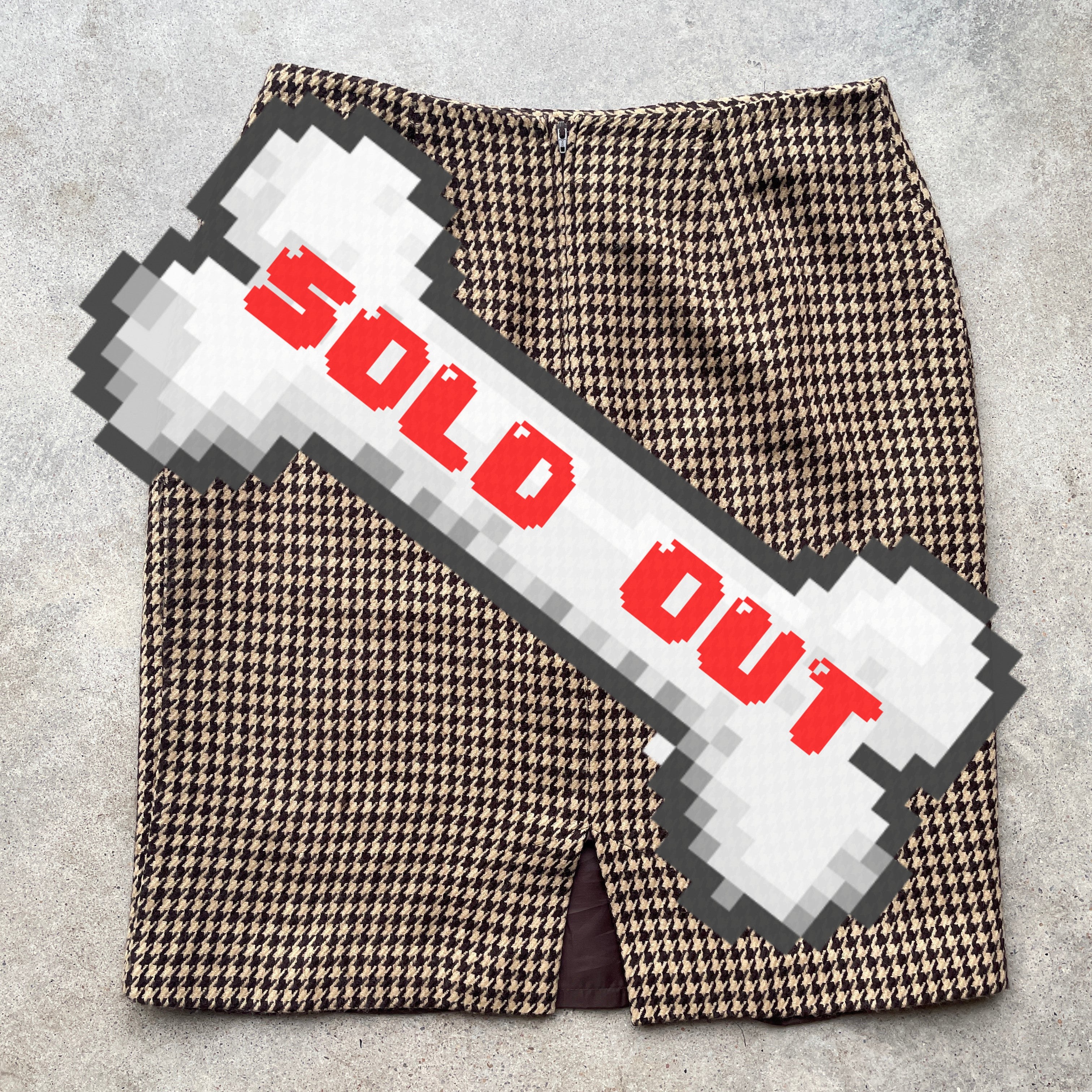 Tan/Brown Houndstooth Check “New York Clothing Co.” Mini Pencil Skirt