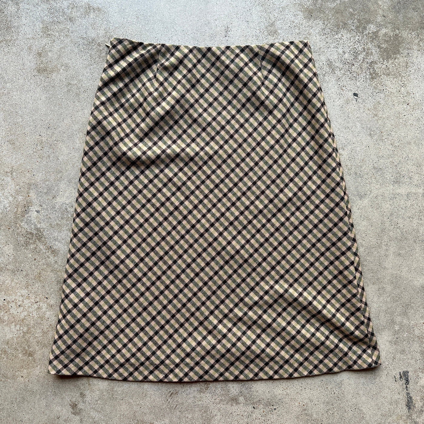 Tan/Green/Black Tattersall “Petite Sophisticate” Knit A-Line Skirt