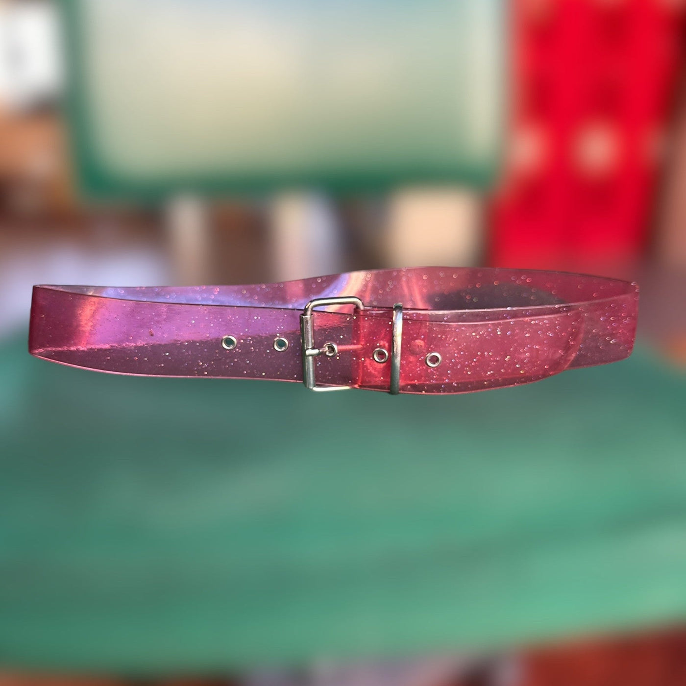 VTG pink tinted clear belt with sparkles