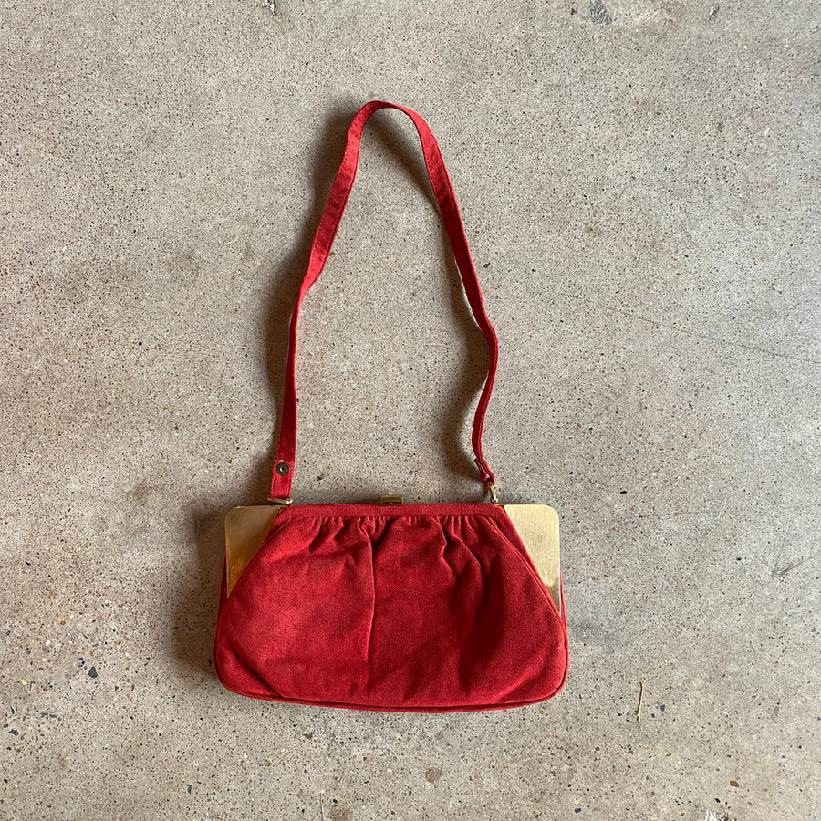 VTG red and brass handbag