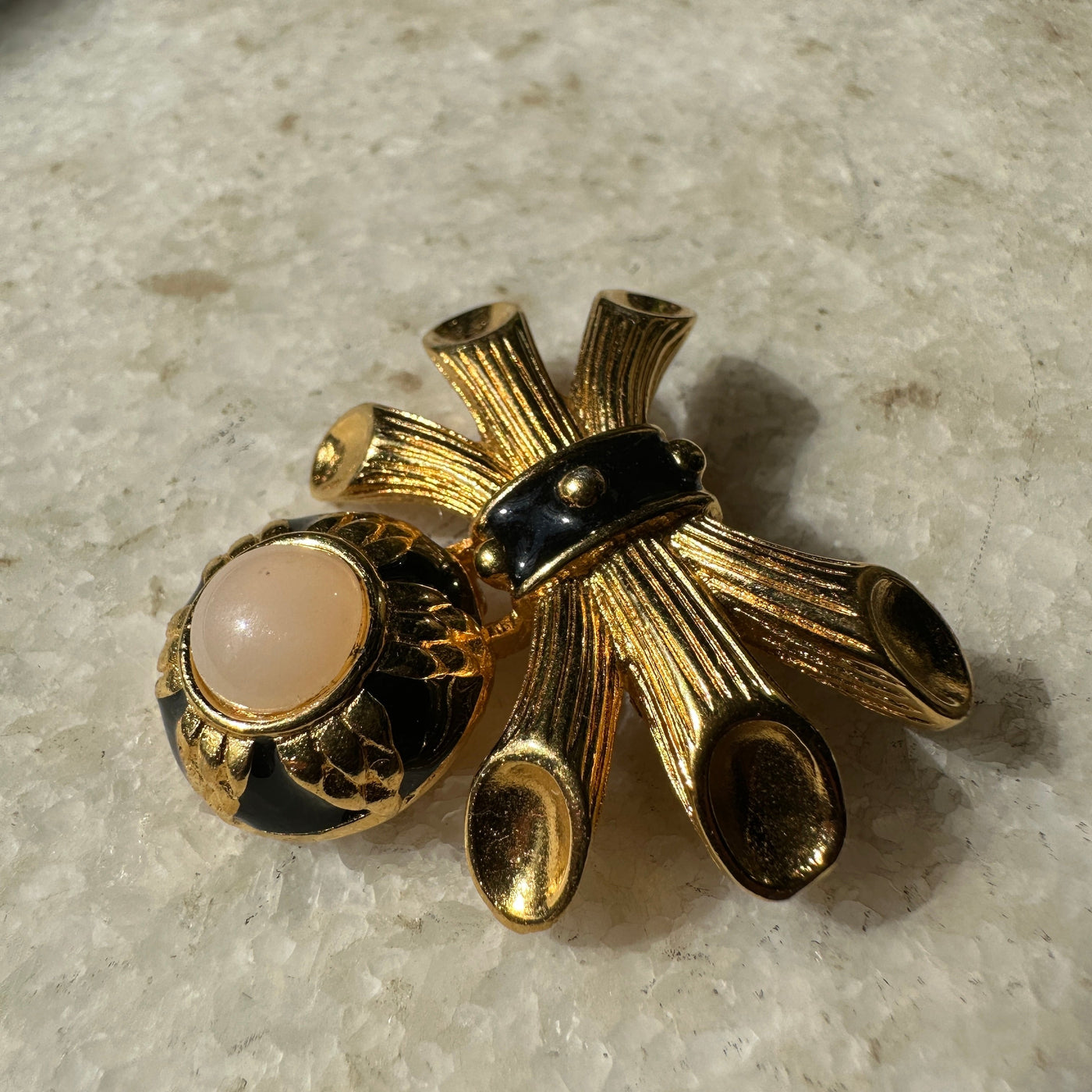 Vintage 80s Fendi Brooch with Faux Pearl