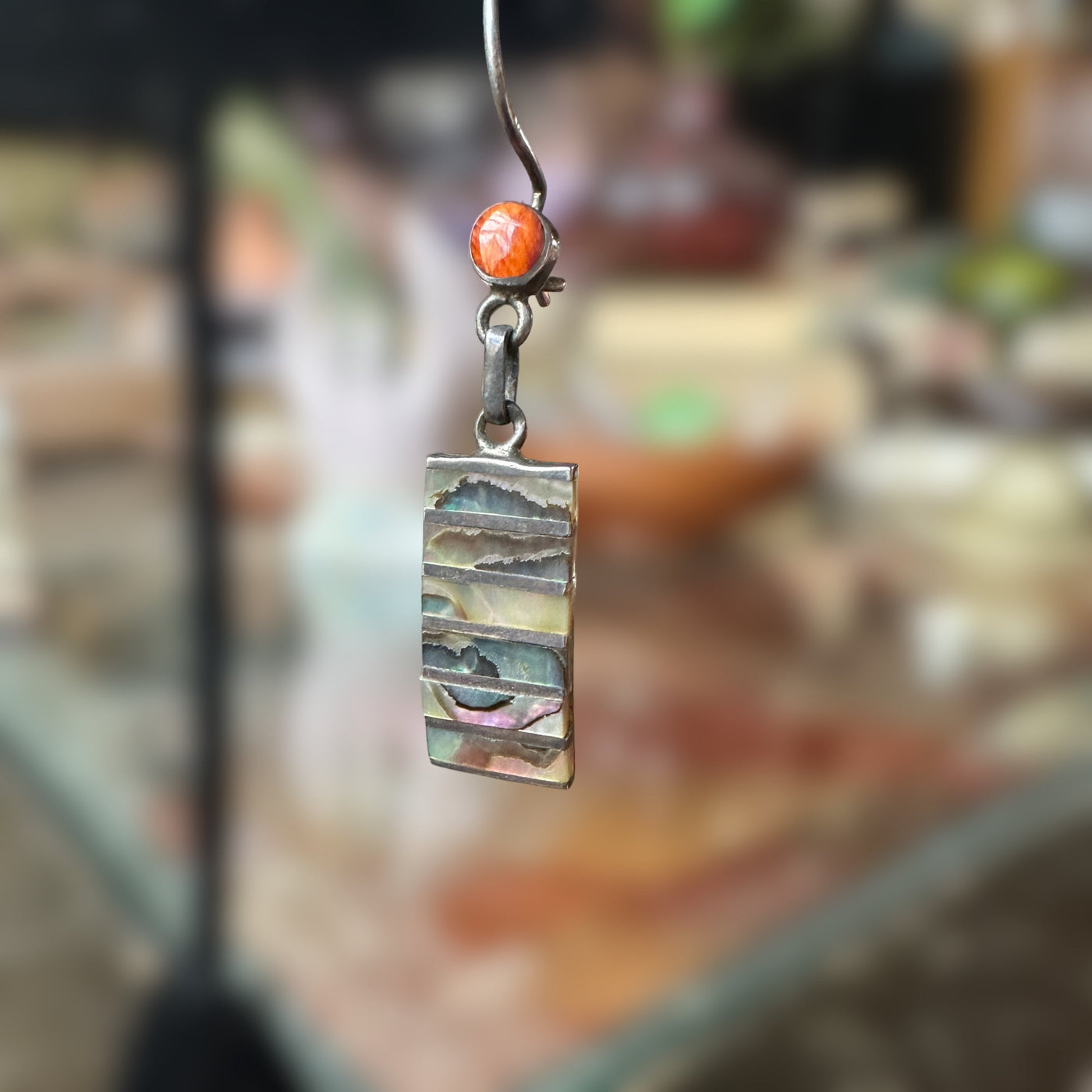 Vintage Abalone and Red Spiny Oyster Earrings