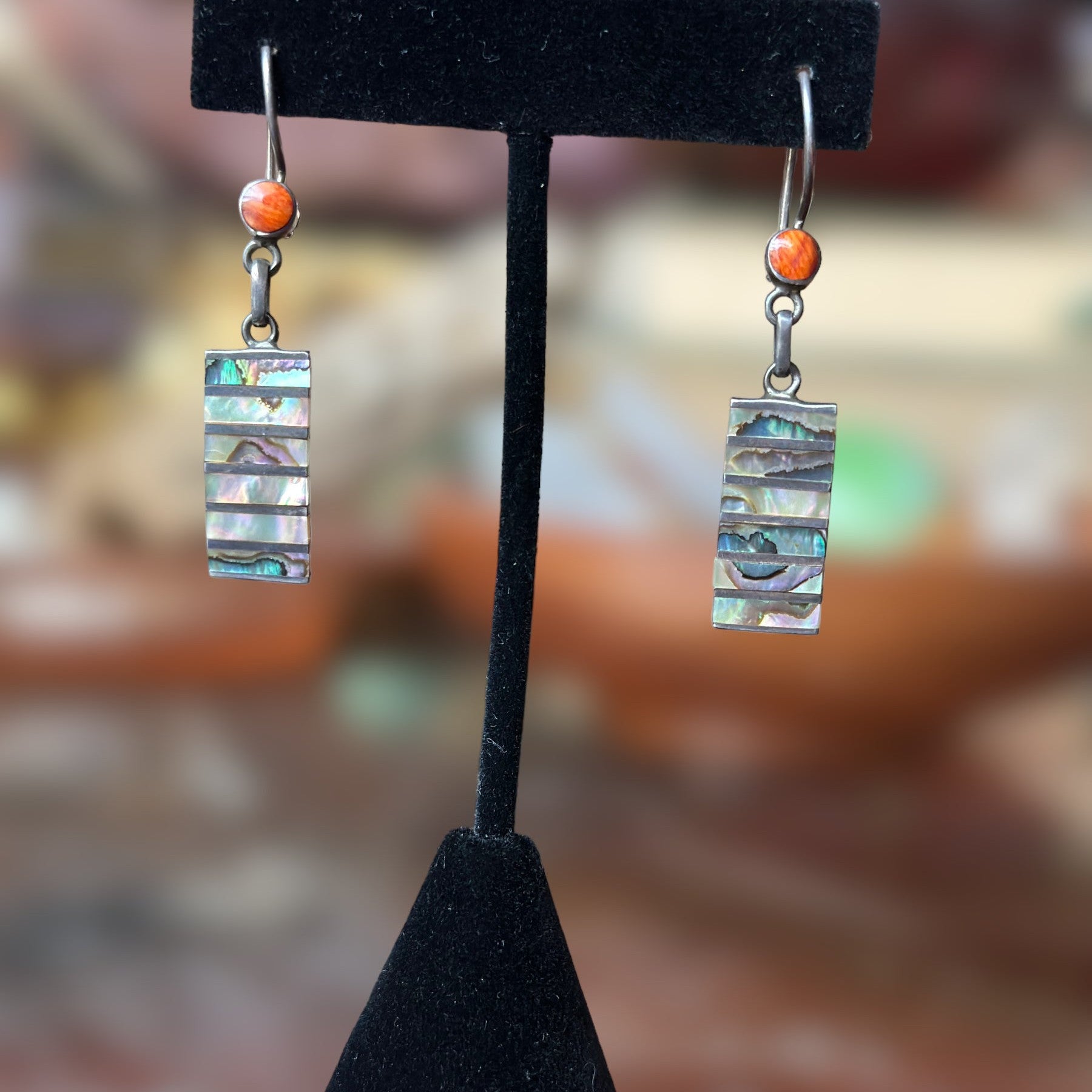 Vintage Abalone and Red Spiny Oyster Earrings