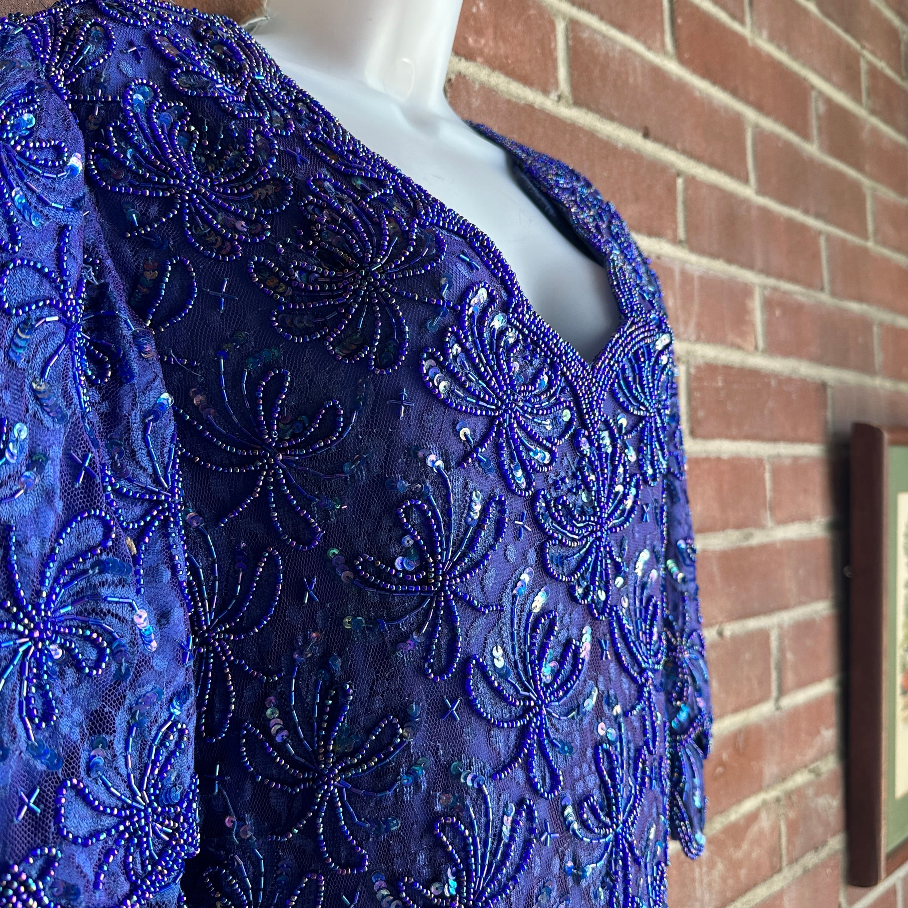 Vintage Blue/Purple “Lawrence Kazar” Beaded Gown