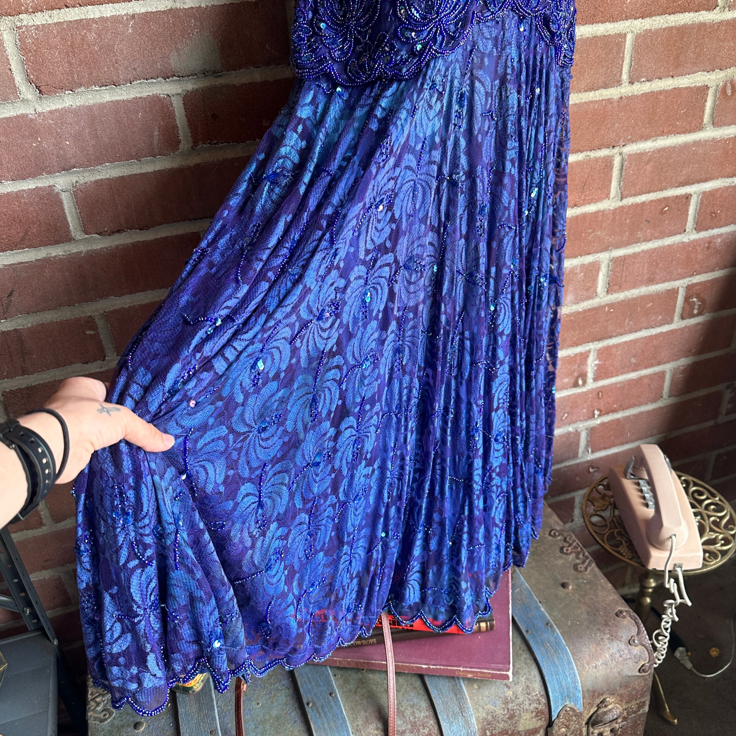 Vintage Blue/Purple “Lawrence Kazar” Beaded Gown