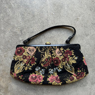 Vintage “Crown Lewis” Black Floral Brocade Handbag