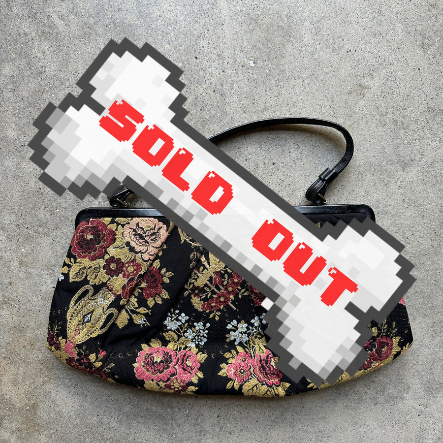 Vintage “Crown Lewis” Black Floral Brocade Handbag