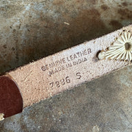 Vintage Dark Brown Genuine Leather Cream Embroidered Belt
