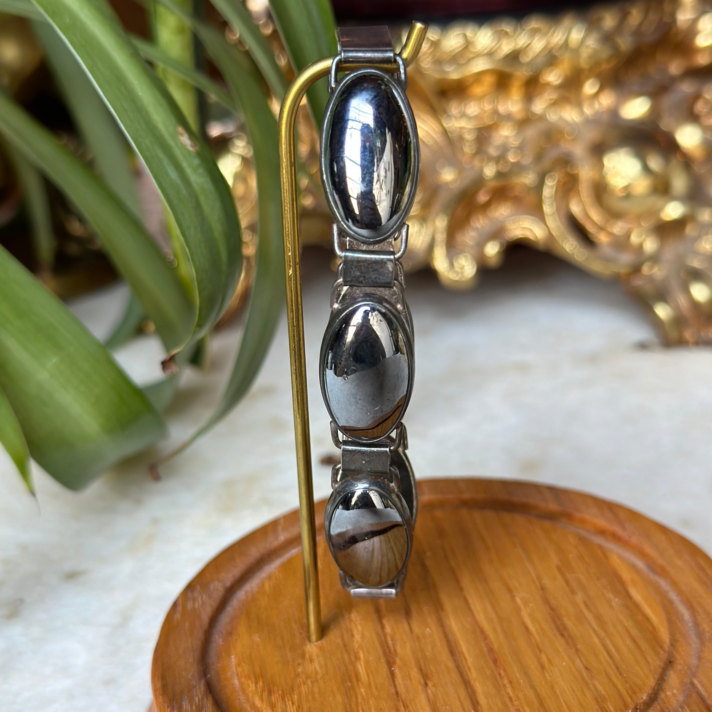 Vintage Genuine Black Hematite Sterling Silver Bracelet