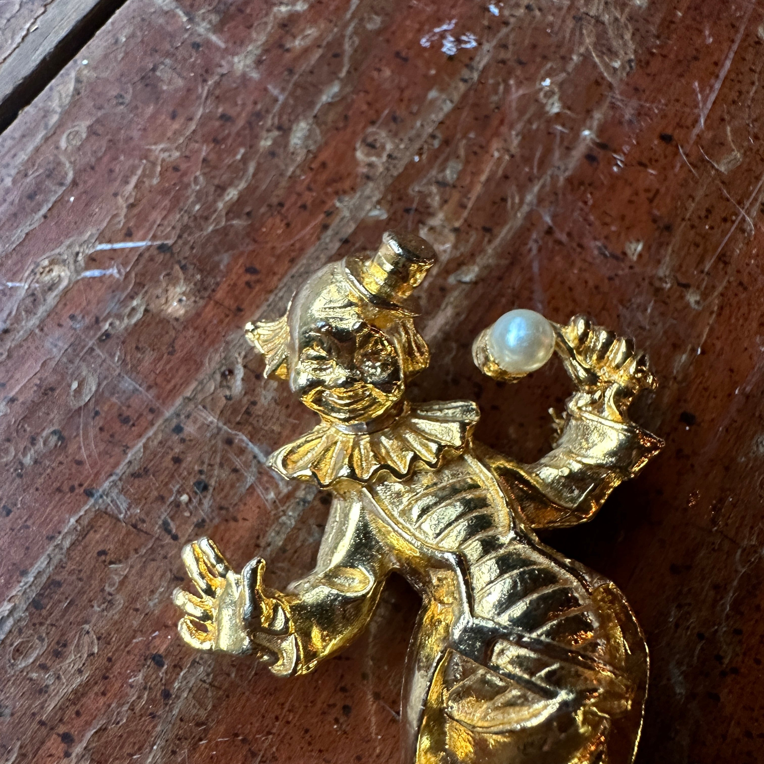 Vintage Gold-Tone Clown Brooch