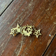 Vintage Gold-Tone Moon and Stars Brooch