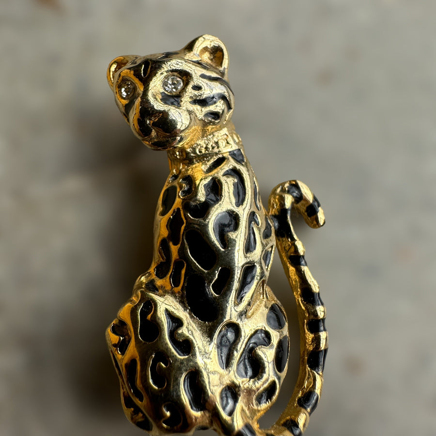 Vintage Leopard. / Jaguar Brooch with BLACK SPOTS and rhinestone eyes