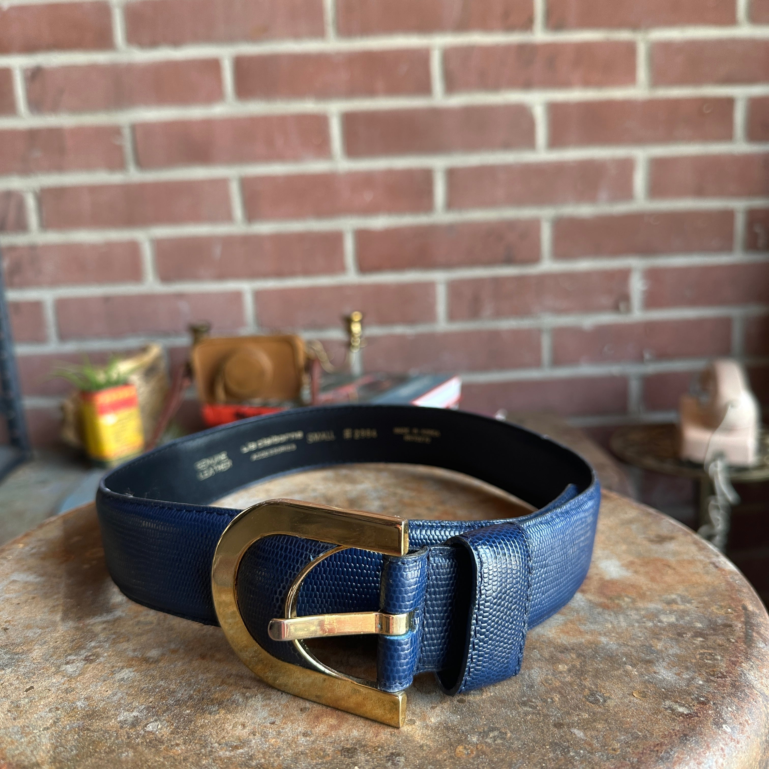 Vintage Navy Blue Snakeskin Leather Belt