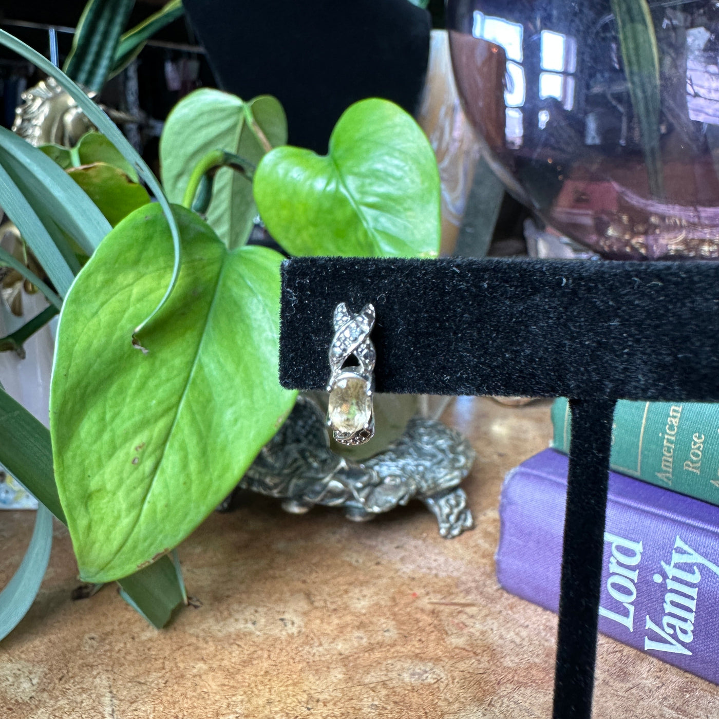Vintage Oval Cut Citrine and Diamond Sterling Silver Hoop Earrings