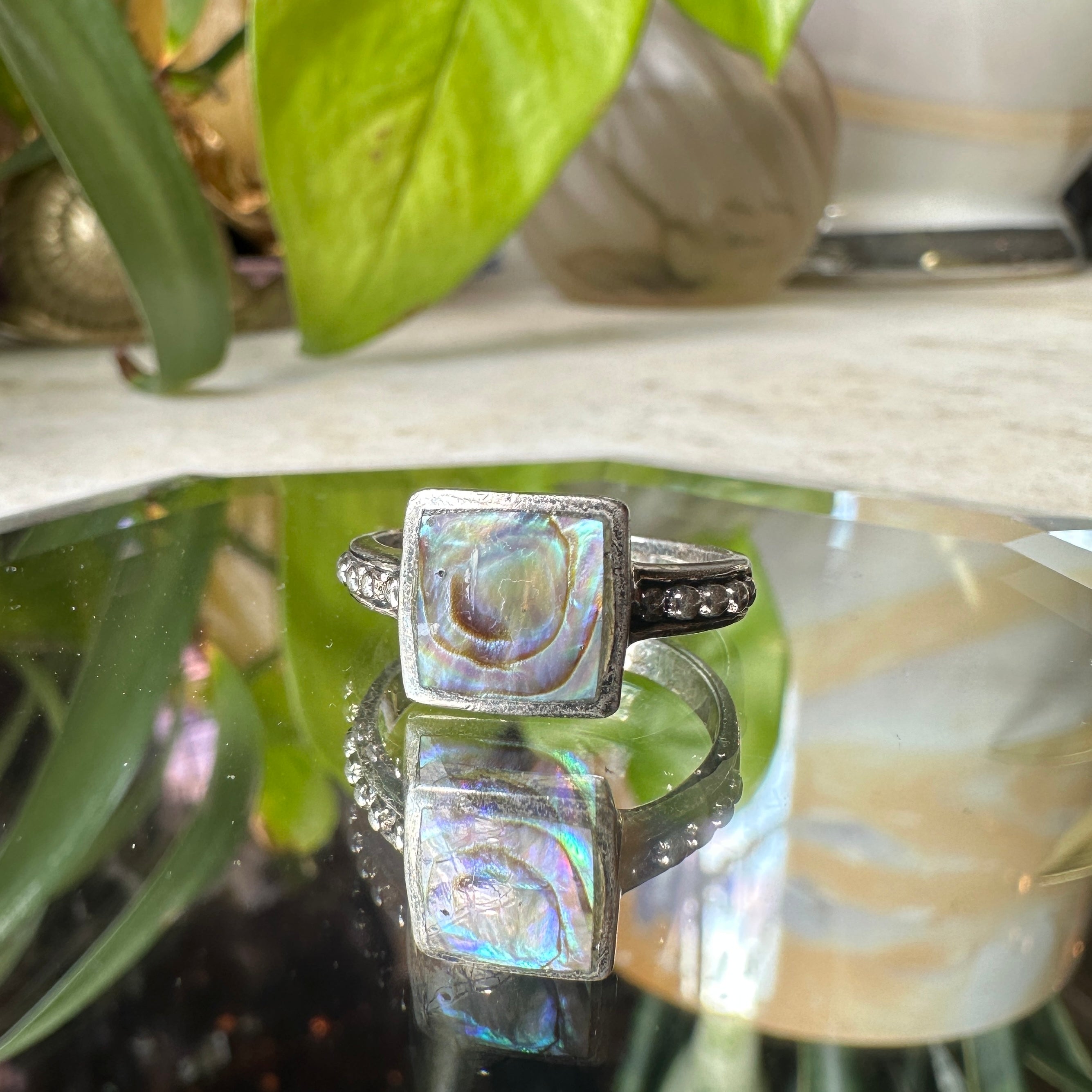 Vintage Square Abalone & Sterling Silver Ring