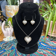Vintage Sterling Heart Earrings and Necklace