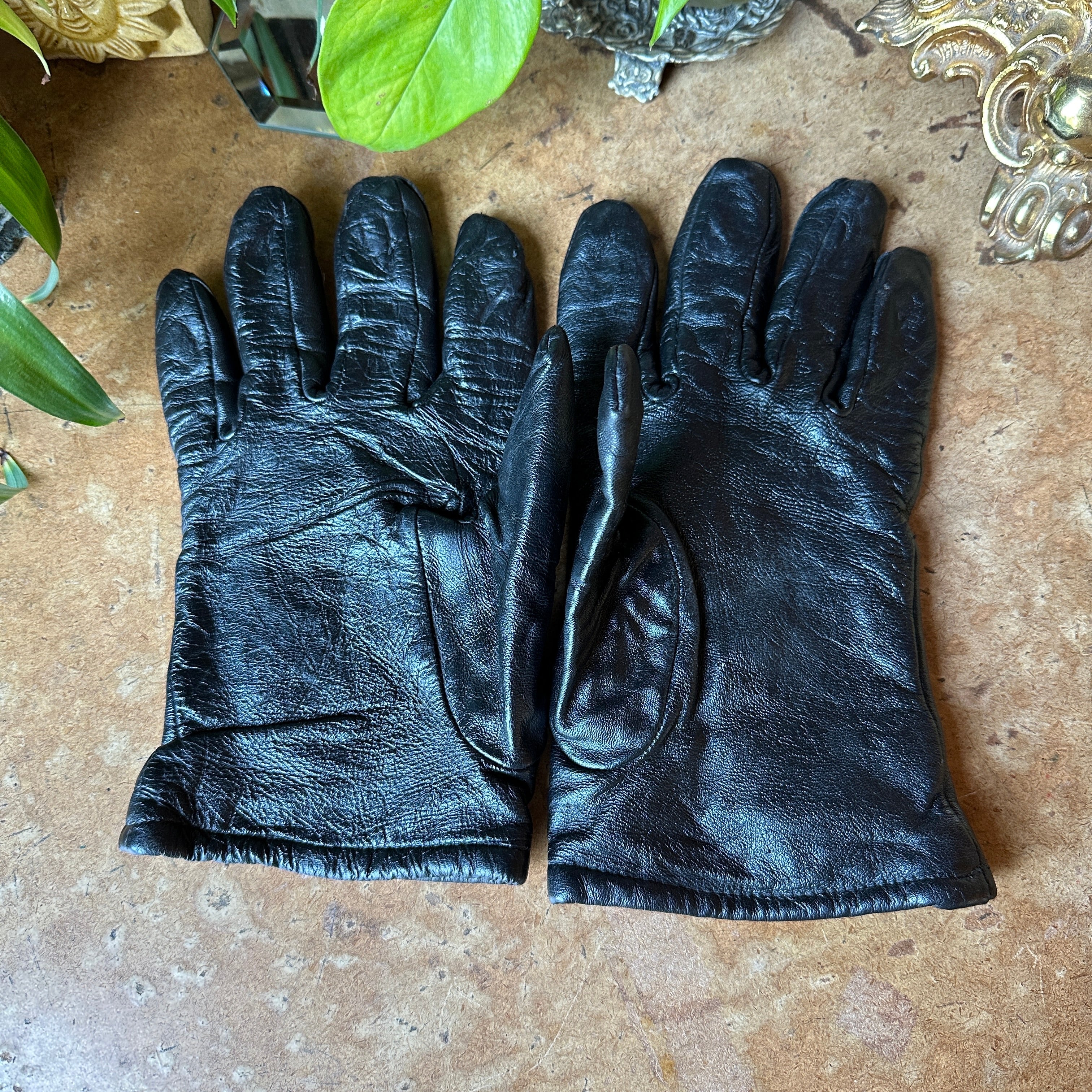 Vintage Unisex Black Sheepskin Leather Gloves