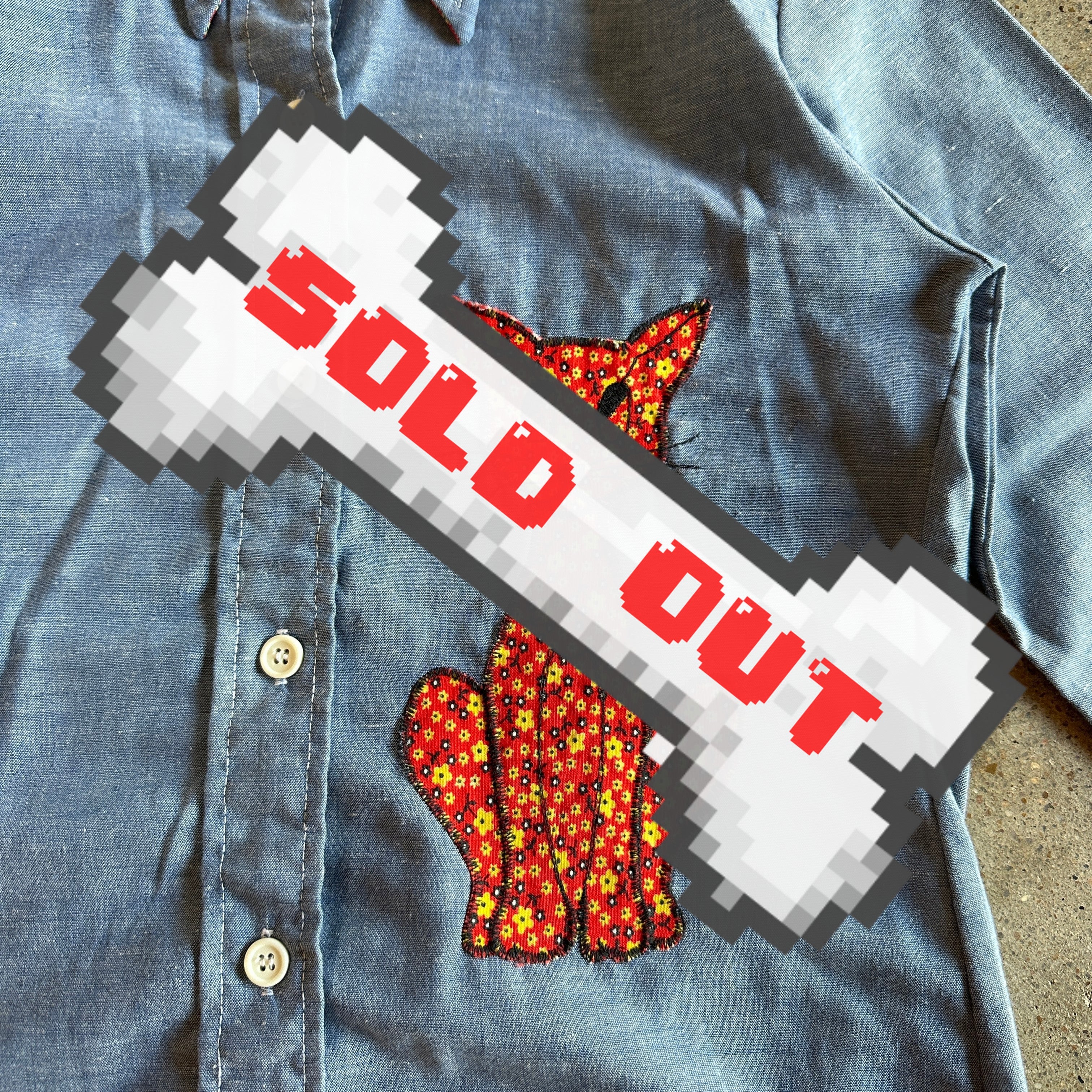 Vintage denim button down with floral cat