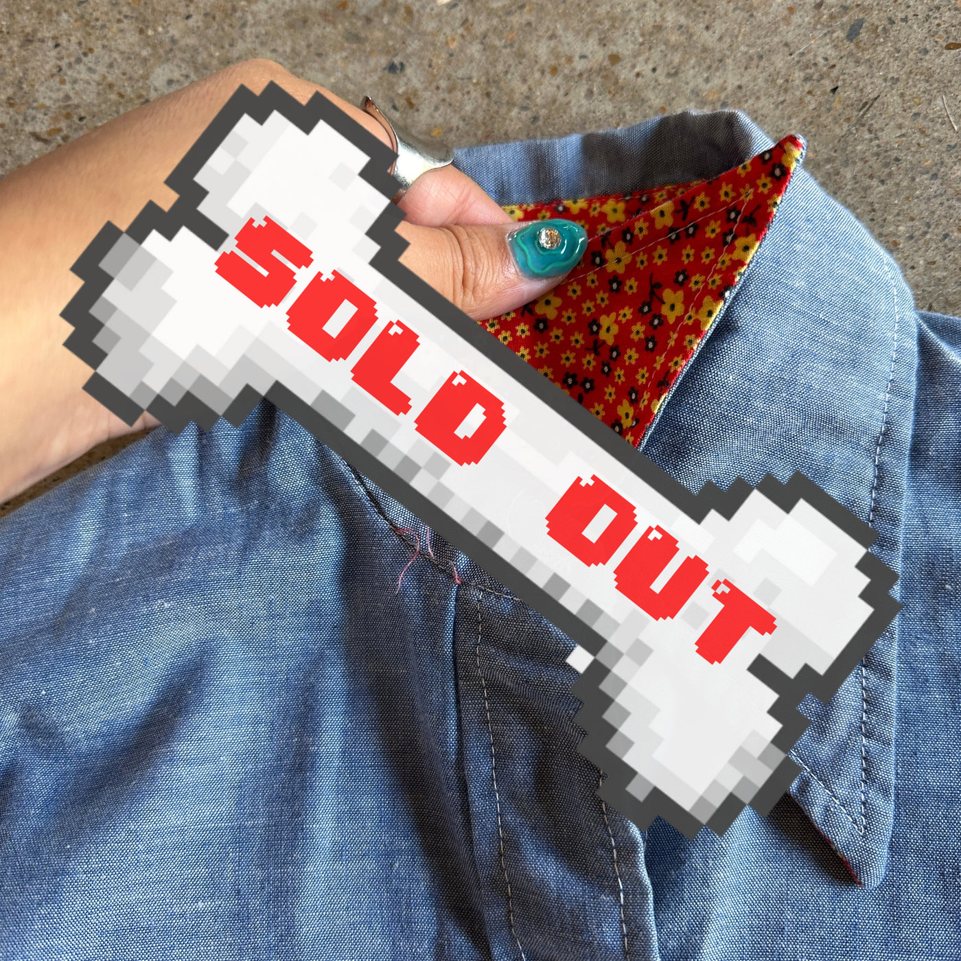 Vintage denim button down with floral cat