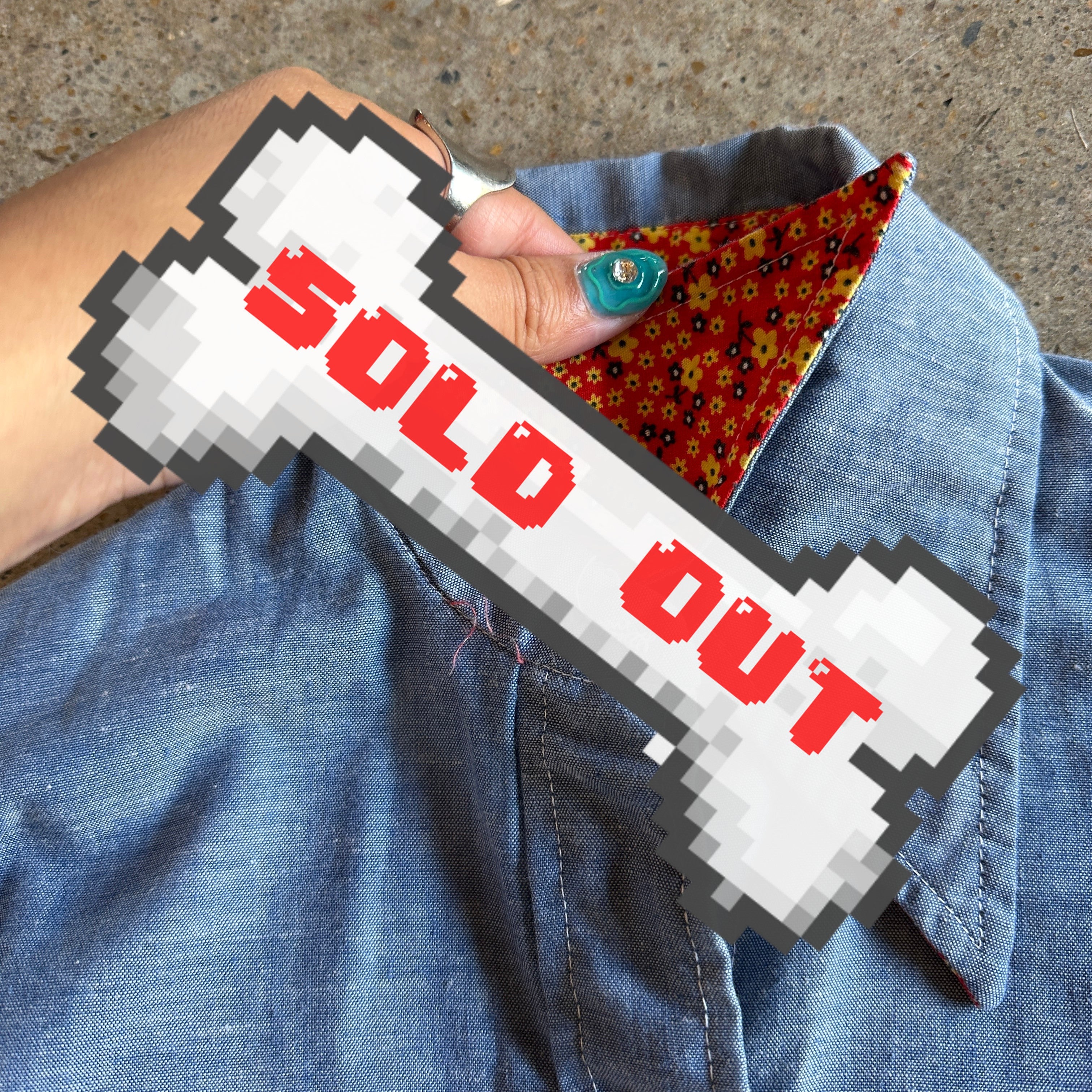 Vintage denim button down with floral cat