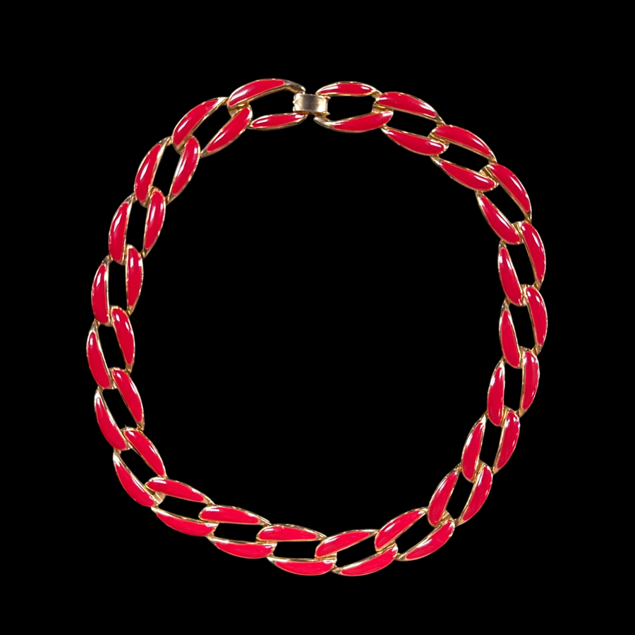 Vintage red enamel chain necklace