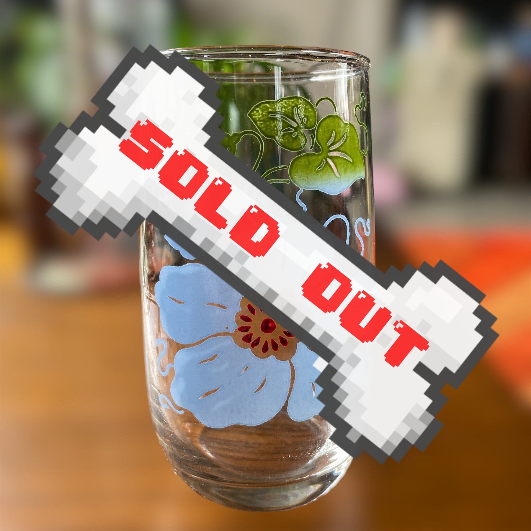 Vintage set of 3 glass tumblers with blue poppies