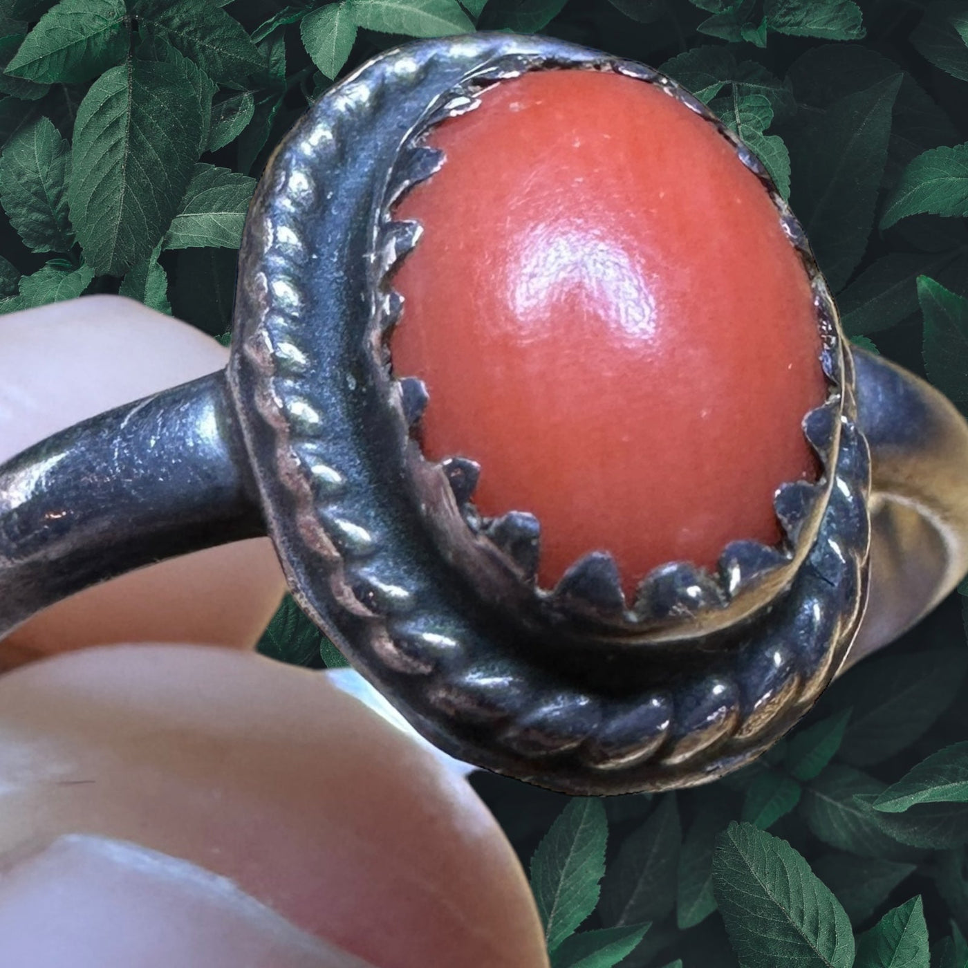 Vintage sterling silver southwestern red spiny oyster shell ring navajo native jewlery
