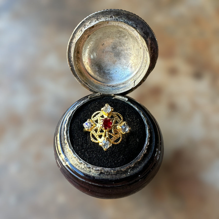 gold-tone vintage costume ring with false gems
