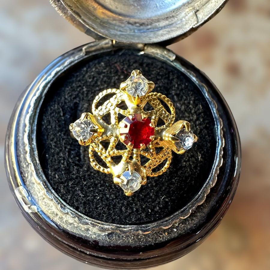 gold-tone vintage costume ring with false gems