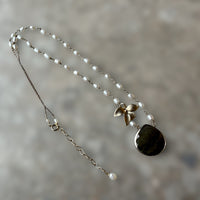 vintage 14 karat gold-filled necklace with freshwater pearls and labradorite pendant