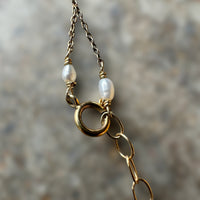 vintage 14 karat gold-filled necklace with freshwater pearls and labradorite pendant