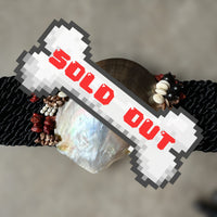 vintage Black rope belt with mother of pearl shell, red sponge coral, shell