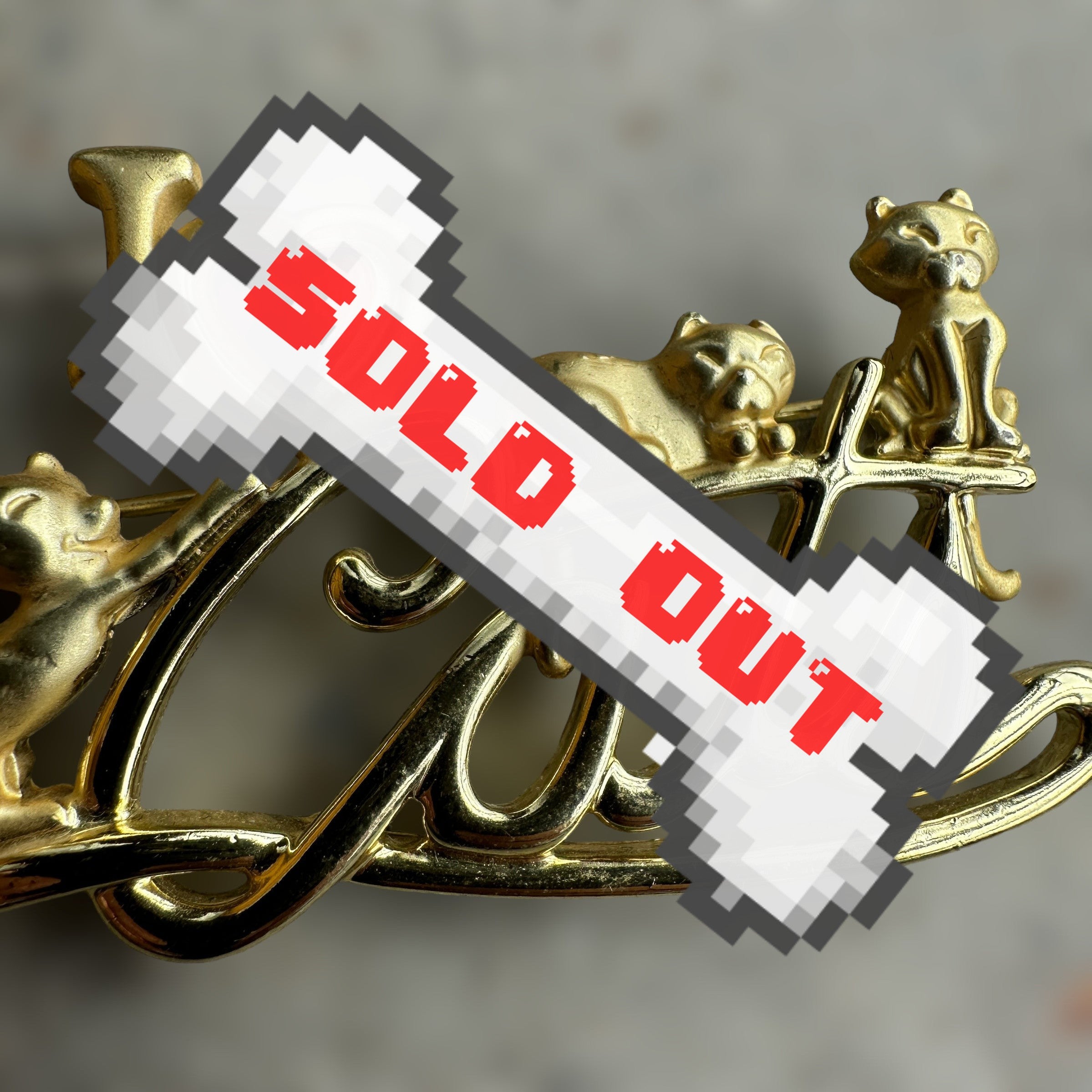 vintage "I heart cats / I love cats" gold-tone brooch