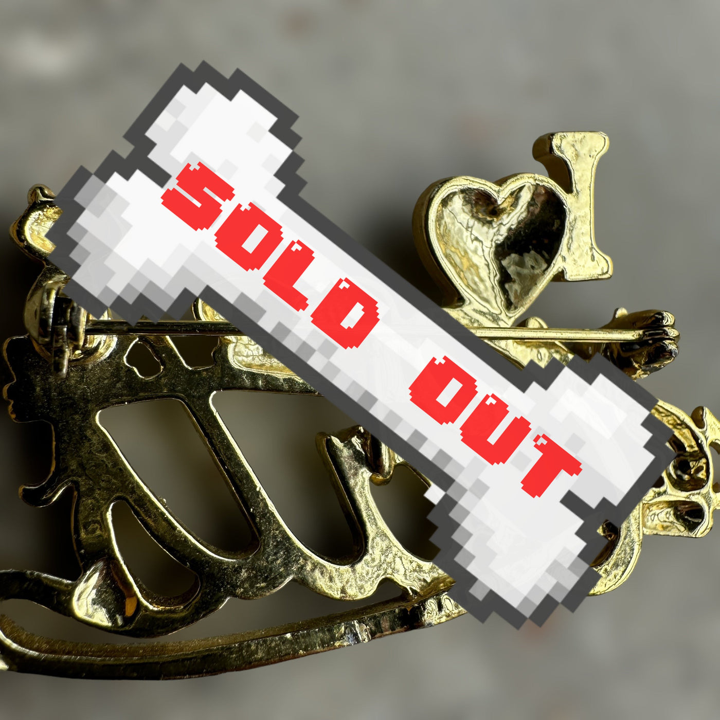 vintage "I heart cats / I love cats" gold-tone brooch