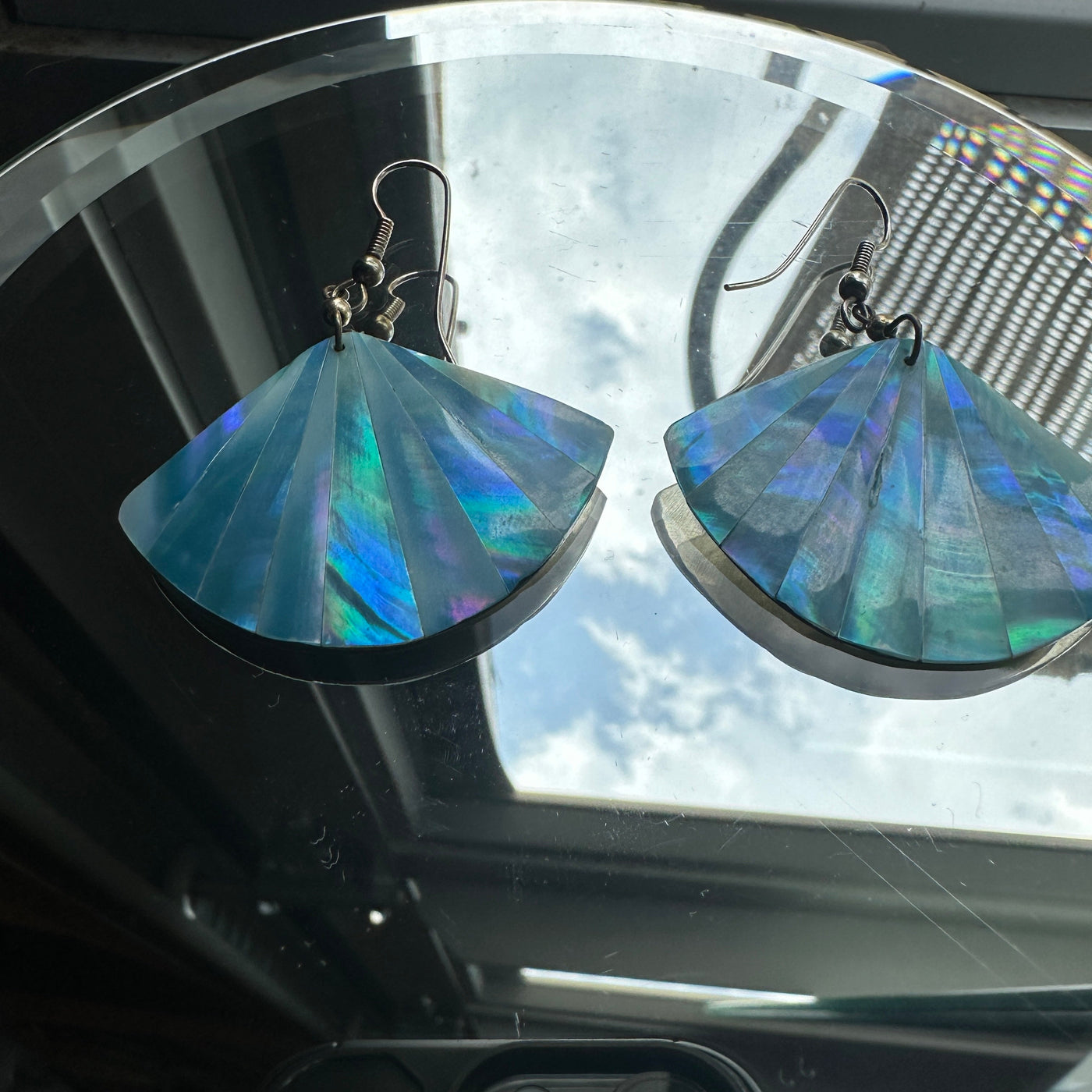 vintage blue nacre fan earrings