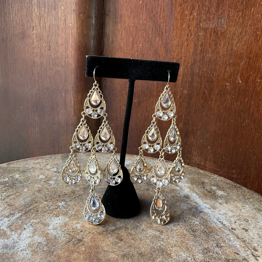 vintage chandelier earrings gold-tone with rhinestones