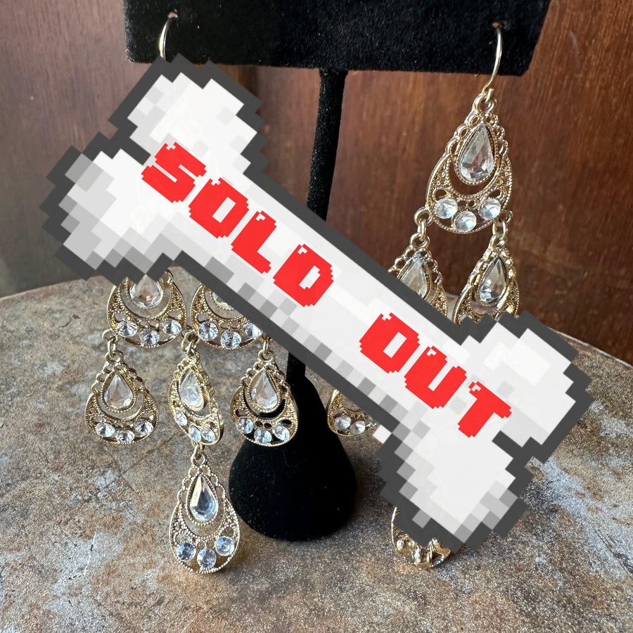 vintage chandelier earrings gold-tone with rhinestones