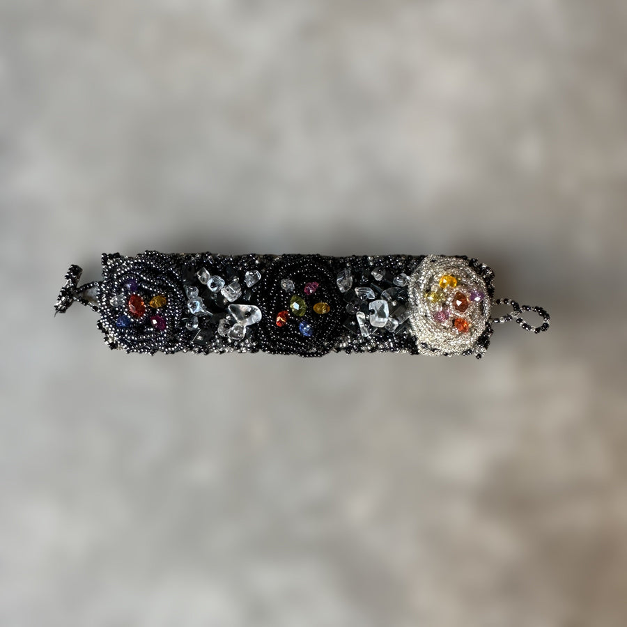 vintage hand-woven beaded maximalist floral bracelet