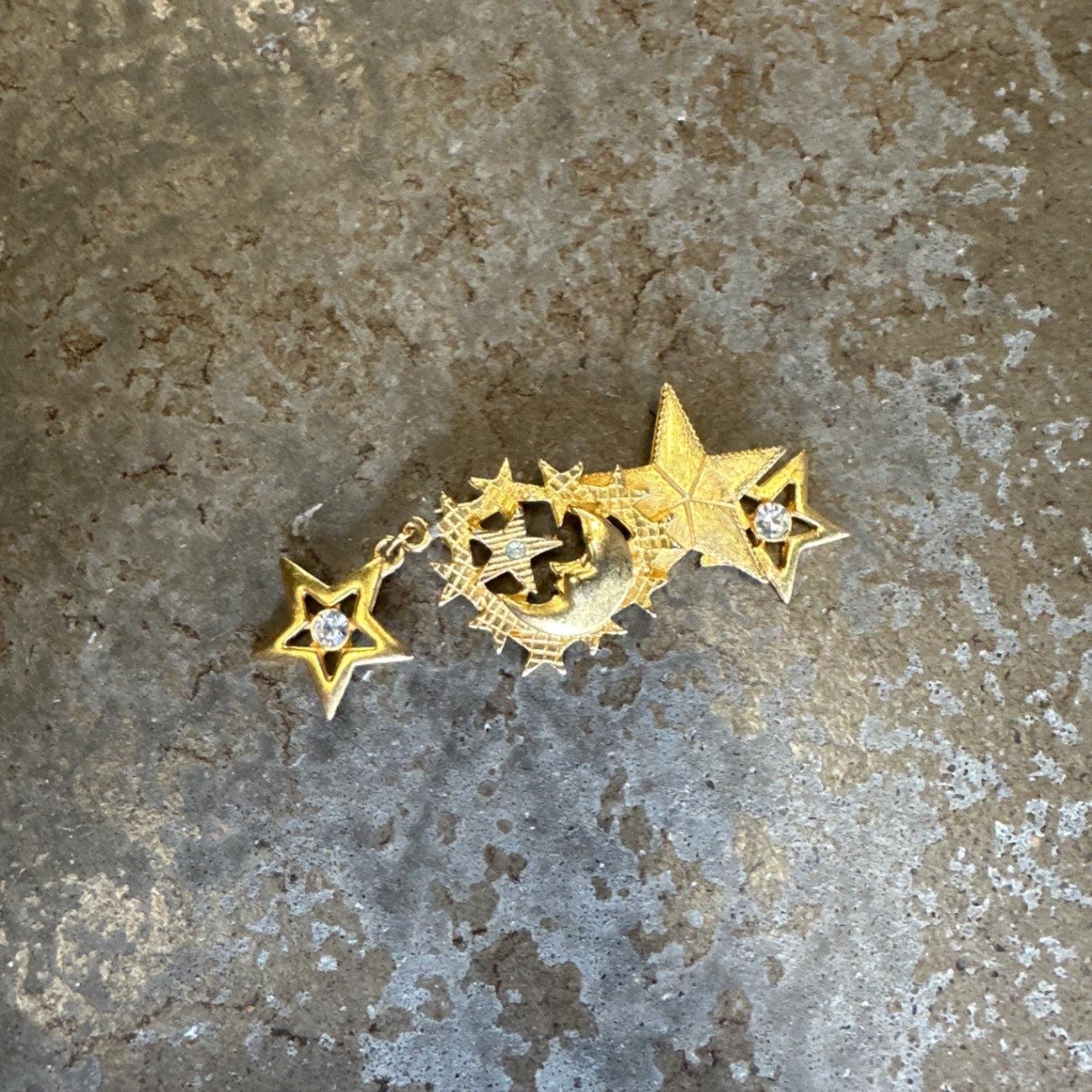 vintage moon and stars gold-tone brooch